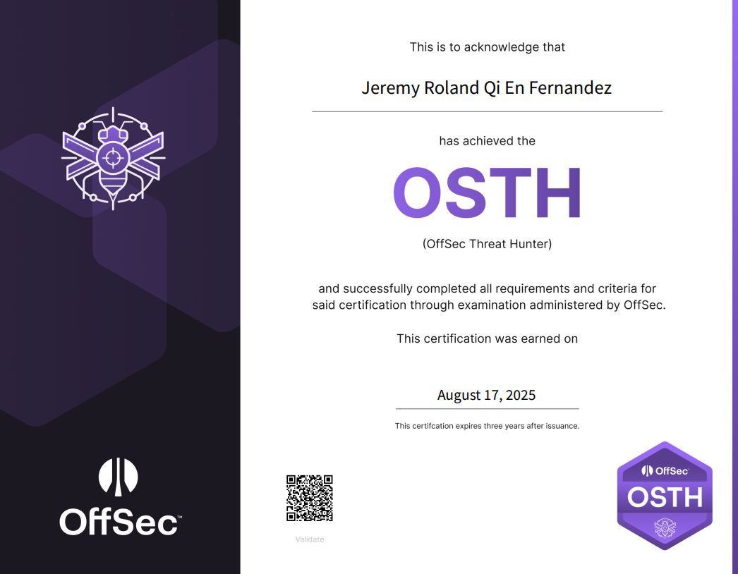 OSTH Certificate